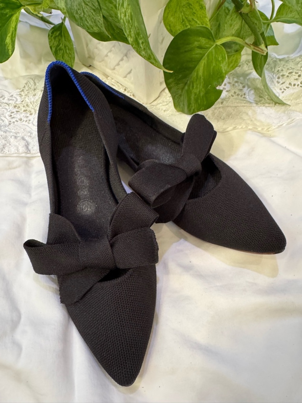 Rothy's Black Pointed-Toe Bow Flats